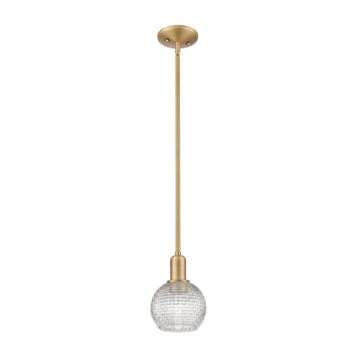 Innovations Athens 6in 1-Light Mini Pendant | Industrial Brushed Brass and Clear Basket Weave Glass | Kitchen Island & Dining | Model 716-1S-BB-G122C-6CL