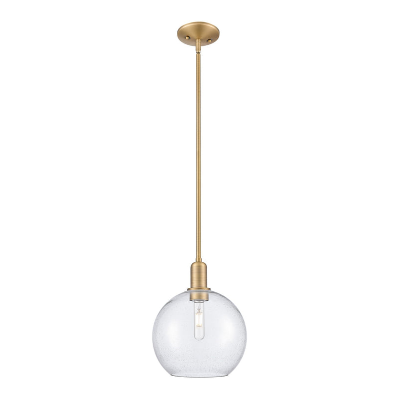 Innovations Athens 10in 1-Light Mini Pendant | Industrial Brushed Brass Steel and Seedy Glass | Kitchen Island & Dining Room | Model 716-1S-BB-G124-10