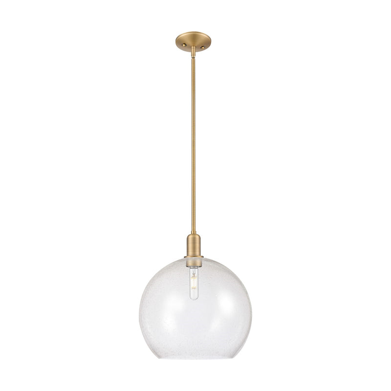 Innovations Athens 14in 1-Light Mini Pendant | Industrial Brushed Brass Steel and Seedy Glass | Kitchen Island & Dining Room | Model 716-1S-BB-G124-14