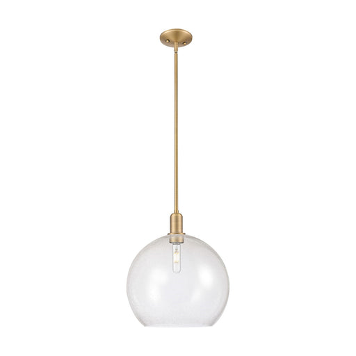 Innovations Athens 14in 1-Light Mini Pendant | Industrial Brushed Brass Steel and Seedy Glass | Kitchen Island & Dining Room | Model 716-1S-BB-G124-14