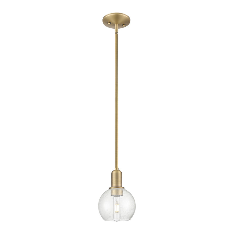 Innovations Athens 6in 1-Light Mini Pendant | Industrial Brushed Brass Steel and Seedy Glass | Kitchen Island & Dining Room | Model 716-1S-BB-G124-6