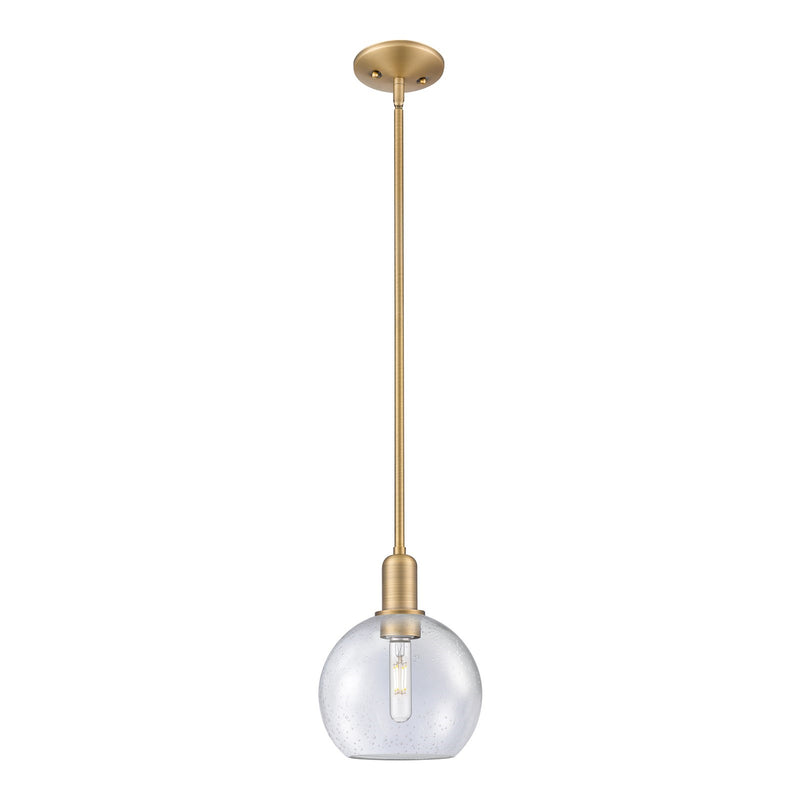 Innovations Athens 8in 1-Light Mini Pendant | Industrial Brushed Brass Steel and Seedy Glass | Kitchen Island & Dining Room | 8 x | Model 716-1S-BB-G124-8