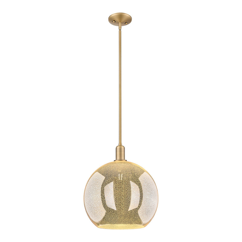 Innovations Athens 14in 1-Light Mini Pendant | Industrial Brushed Brass Steel and Mercury Glass | Kitchen Island & Dining Room | Model 716-1S-BB-G128-14
