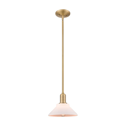 Innovations Orwell 8.38in 1-Light Mini Pendant | Industrial Brushed Brass and Matte White Glass | Kitchen Island & Dining Room | Model 716-1S-BB-G131