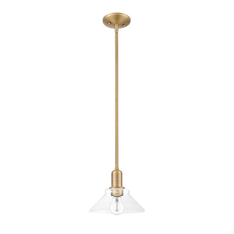 Innovations Orwell 8in 1-Light Mini Pendant | Industrial Brushed Brass Steel and Clear Glass | Kitchen Island & Dining Room | 8.38 | Model 716-1S-BB-G132