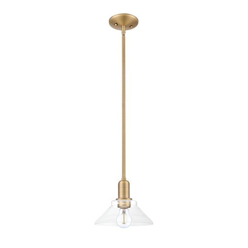 Innovations Orwell 8in 1-Light Mini Pendant | Industrial Brushed Brass Steel and Clear Glass | Kitchen Island & Dining Room | 8.38 | Model 716-1S-BB-G132