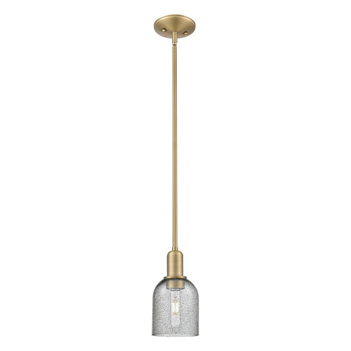 Innovations Caledonia 5in 1-Light Mini Pendant | Industrial Brushed Brass Steel and Charcoal Glass | Kitchen Island & Dining Room | Model 716-1S-BB-G257