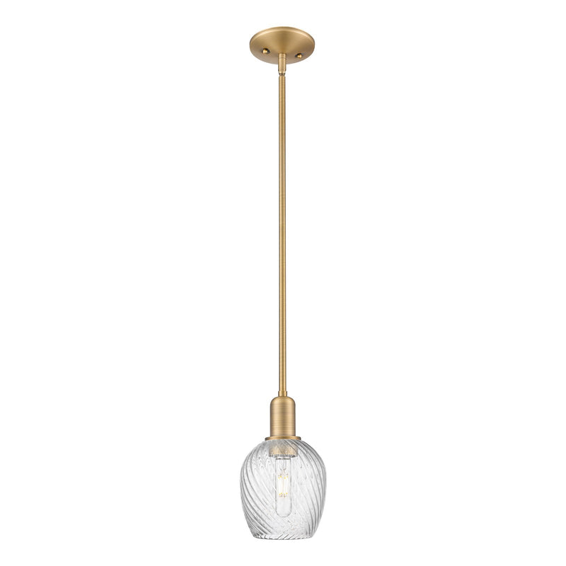 Innovations Salina 6in 1-Light Mini Pendant | Industrial Brushed Brass and Clear Spiral Fluted Glass | Kitchen Island & Dining Room | Model 716-1S-BB-G292