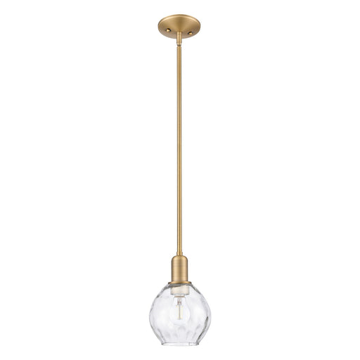 Innovations Waverly 6in 1-Light Mini Pendant | Industrial Brushed Brass and Clear Water Glass | Kitchen Island & Dining Room | Damp | Model 716-1S-BB-G362