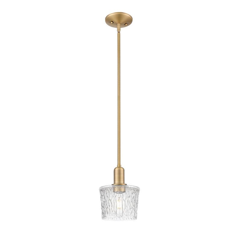 Innovations Niagara 7in 1-Light Mini Pendant | Industrial Brushed Brass and Clear Glass | Kitchen Island & Dining Room | 6.5 x 6.5 | Model 716-1S-BB-G402