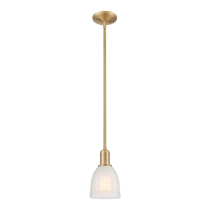 Innovations Brookfield 6in 1-Light Mini Pendant | Industrial Brushed Brass and White Frosted Ribbed Glass | Kitchen Island & Dining | Model 716-1S-BB-G441