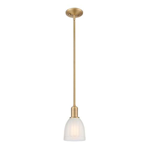 Innovations Brookfield 6in 1-Light Mini Pendant | Industrial Brushed Brass and White Frosted Ribbed Glass | Kitchen Island & Dining | Model 716-1S-BB-G441