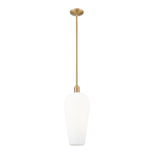 Innovations Chelsea 8in 1-Light Mini Pendant | Industrial Brushed Brass and White Glass | Kitchen Island & Dining Room | 8 x 8 | Model 716-1S-BB-G456-8WH