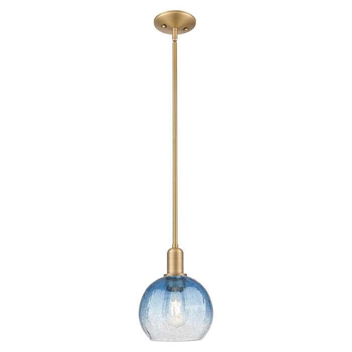 Innovations Brookhaven Globe 8" Stem Mini Pendant, BB/Blue - 716-1S-BB-G483-8SB