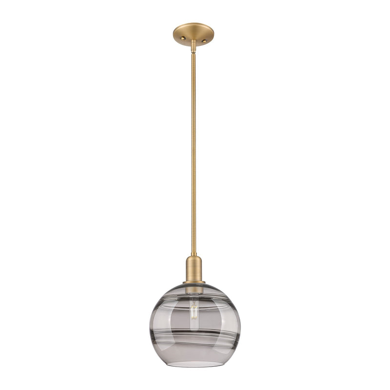 Innovations Rochester 10in 1-Light Mini Pendant | Industrial Brushed Brass Steel and Light Smoke Glass | Kitchen Island & | Model 716-1S-BB-G556-10SM