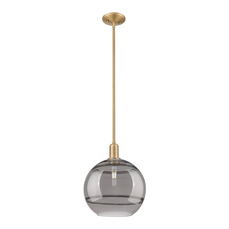 Innovations Rochester 12in 1-Light Mini Pendant | Industrial Brushed Brass Steel and Light Smoke Glass | Kitchen Island & | Model 716-1S-BB-G556-12SM