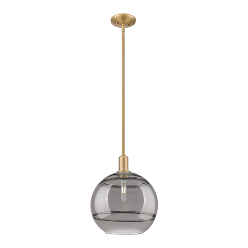 Innovations Rochester 12in 1-Light Mini Pendant | Industrial Brushed Brass Steel and Light Smoke Glass | Kitchen Island & | Model 716-1S-BB-G556-12SM