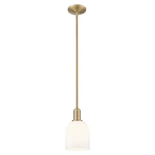 Innovations Bella 6in 1-Light Mini Pendant | Brushed Brass Steel and White Glass | Kitchen Island & Dining Room | 5.5 x 10.12 | Model 716-1S-BB-G558-6GWH
