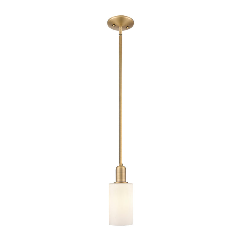 Innovations Clymer 4in 1-Light Mini Pendant | Industrial Brushed Brass and Matte White Glass | Kitchen Island & Dining Room | 3.88 | Model 716-1S-BB-G801