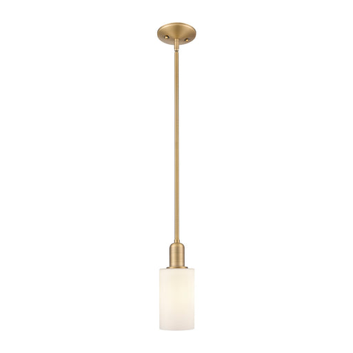 Innovations Clymer 4in 1-Light Mini Pendant | Industrial Brushed Brass and Matte White Glass | Kitchen Island & Dining Room | 3.88 | Model 716-1S-BB-G801