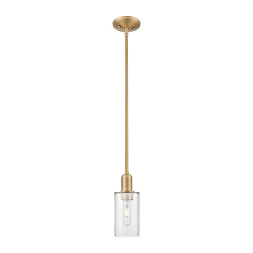 Innovations Clymer 4in 1-Light Mini Pendant | Industrial Brushed Brass Steel and Clear Glass | Kitchen Island & Dining Room | 3.88 | Model 716-1S-BB-G802