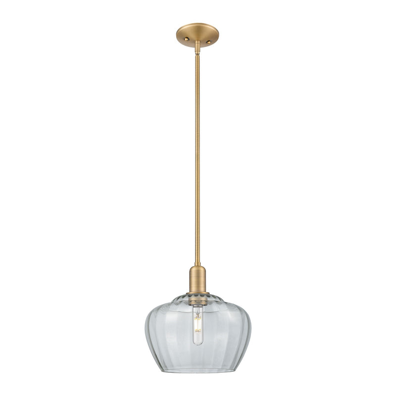 Innovations Fenton 11in 1-Light Mini Pendant | Industrial Brushed Brass Steel and Clear Ribbed Glass | Kitchen Island & Dining | Model 716-1S-BB-G92-L