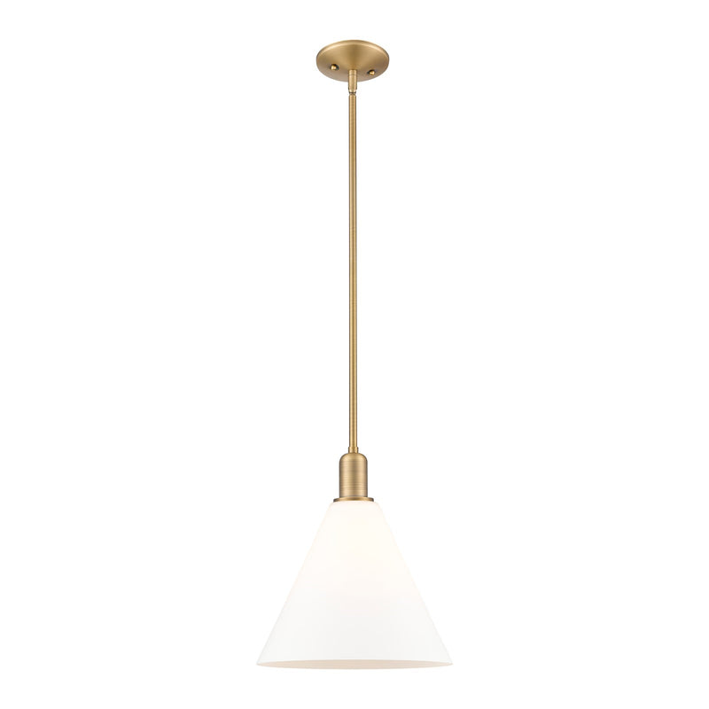 Innovations Berkshire Glass 12in 1-Light Mini Pendant | Industrial Brushed Brass Steel and Matte White Glass | Kitchen Island & | Model 716-1S-BB-GBC-121