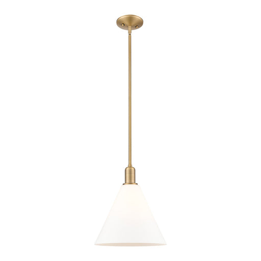Innovations Berkshire Glass 12in 1-Light Mini Pendant | Industrial Brushed Brass Steel and Matte White Glass | Kitchen Island & | Model 716-1S-BB-GBC-121