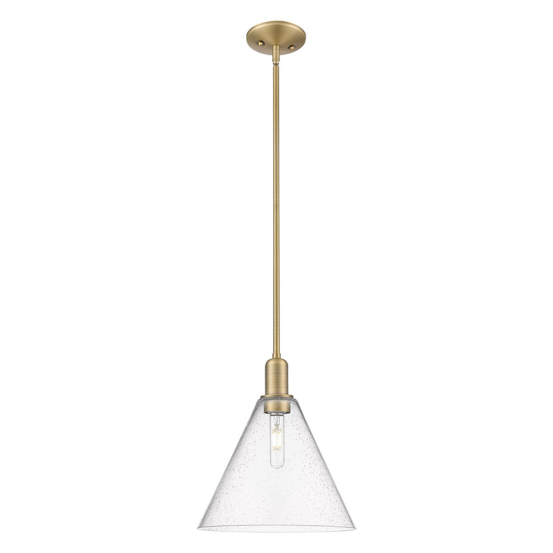 Innovations Berkshire Glass 12in 1-Light Mini Pendant | Industrial Brushed Brass and Seedy Glass | Kitchen Island & Dining Room | Model 716-1S-BB-GBC-124