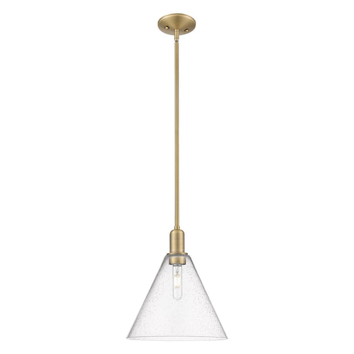 Innovations Berkshire Glass 12in 1-Light Mini Pendant | Industrial Brushed Brass and Seedy Glass | Kitchen Island & Dining Room | Model 716-1S-BB-GBC-124