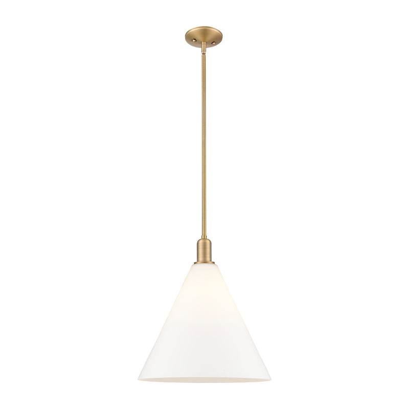 Innovations Berkshire Glass 16in 1-Light Mini Pendant | Industrial Brushed Brass Steel and Matte White Glass | Kitchen Island & | Model 716-1S-BB-GBC-161