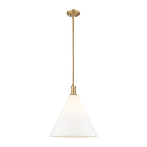 Innovations Berkshire Glass 16in 1-Light Mini Pendant | Industrial Brushed Brass Steel and Matte White Glass | Kitchen Island & | Model 716-1S-BB-GBC-161