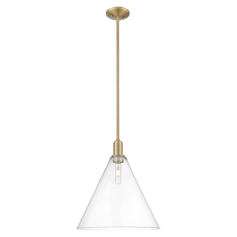 Innovations Berkshire Glass 16in 1-Light Mini Pendant | Industrial Brushed Brass Steel and Clear Glass | Kitchen Island & Dining | Model 716-1S-BB-GBC-162