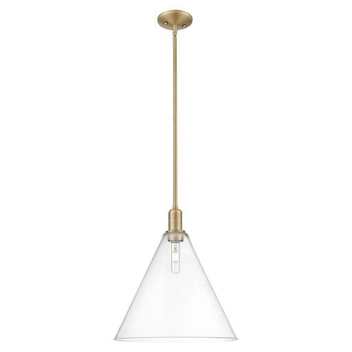 Innovations Berkshire Glass 16in 1-Light Mini Pendant | Industrial Brushed Brass Steel and Clear Glass | Kitchen Island & Dining | Model 716-1S-BB-GBC-162