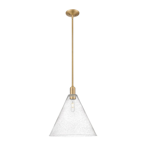 Innovations Berkshire Glass 16in 1-Light Mini Pendant | Industrial Brushed Brass Steel and Seedy Glass | Kitchen Island & Dining | Model 716-1S-BB-GBC-164
