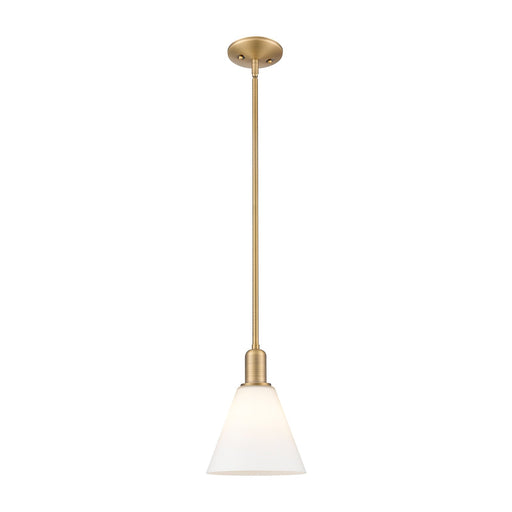 Innovations Berkshire Glass 8in 1-Light Mini Pendant | Industrial Brushed Brass and Matte White Glass | Kitchen Island & Dining | Model 716-1S-BB-GBC-81
