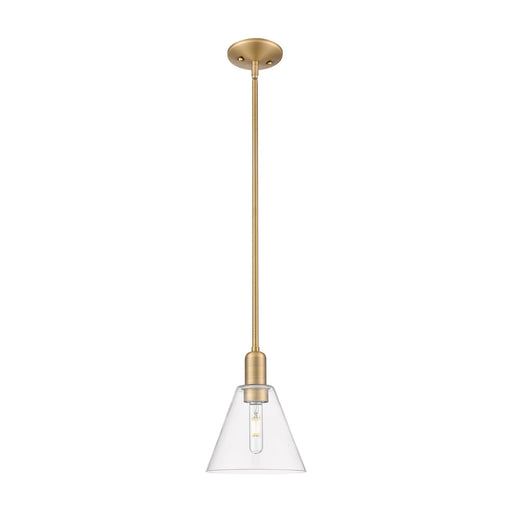Innovations Berkshire Glass 8in 1-Light Mini Pendant | Industrial Brushed Brass Steel and Clear Glass | Kitchen Island & Dining | Model 716-1S-BB-GBC-82