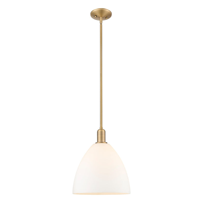 Innovations Bristol 12in 1-Light Mini Pendant | Industrial Brushed Brass Steel and Matte White Glass | Kitchen Island & Dining | Model 716-1S-BB-GBD-121