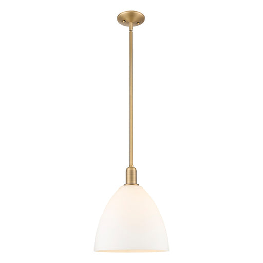 Innovations Bristol 12in 1-Light Mini Pendant | Industrial Brushed Brass Steel and Matte White Glass | Kitchen Island & Dining | Model 716-1S-BB-GBD-121