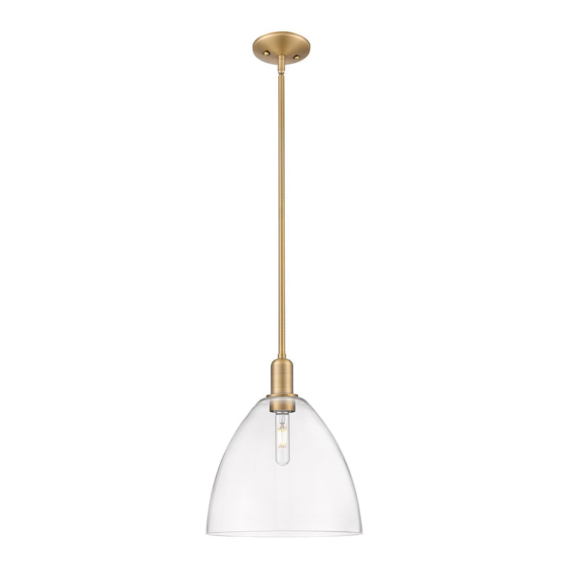 Innovations Bristol 12in 1-Light Mini Pendant | Industrial Brushed Brass Steel and Clear Glass | Kitchen Island & Dining Room | Model 716-1S-BB-GBD-122
