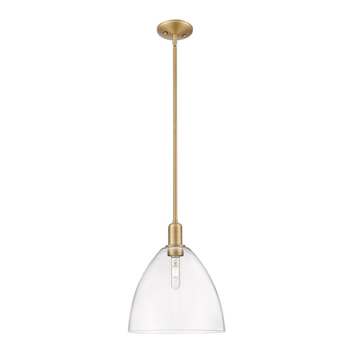 Innovations Bristol 12in 1-Light Mini Pendant | Industrial Brushed Brass Steel and Clear Glass | Kitchen Island & Dining Room | Model 716-1S-BB-GBD-122
