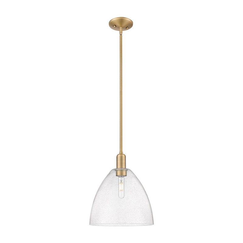 Innovations Bristol 12in 1-Light Mini Pendant | Industrial Brushed Brass Steel and Seedy Glass | Kitchen Island & Dining Room | Model 716-1S-BB-GBD-124