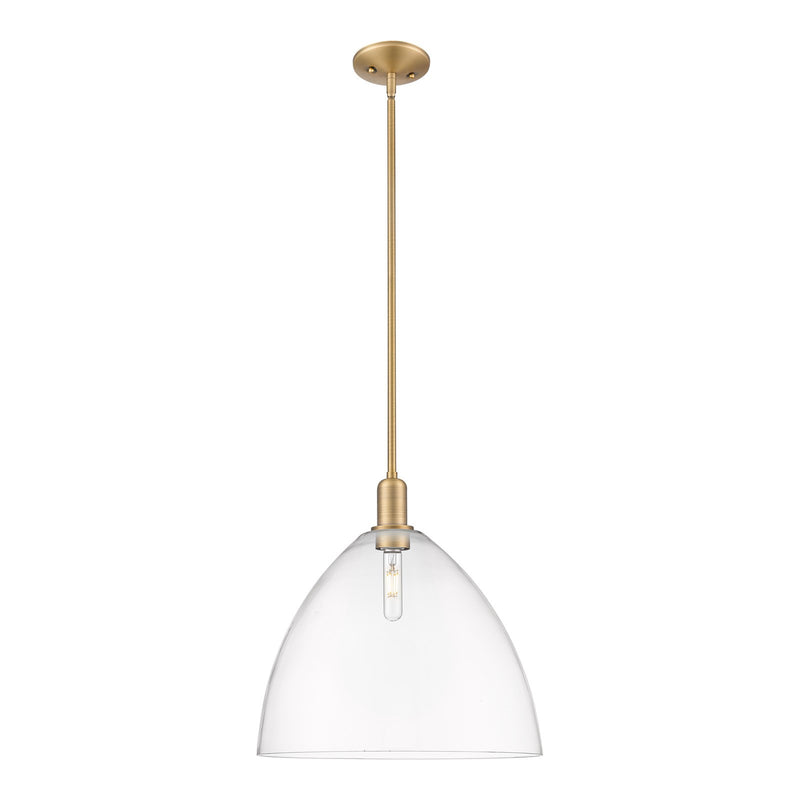 Innovations Bristol 16in 1-Light Mini Pendant | Industrial Brushed Brass Steel and Clear Glass | Kitchen Island & Dining Room | Model 716-1S-BB-GBD-162