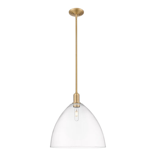 Innovations Bristol 16in 1-Light Mini Pendant | Industrial Brushed Brass Steel and Clear Glass | Kitchen Island & Dining Room | Model 716-1S-BB-GBD-162