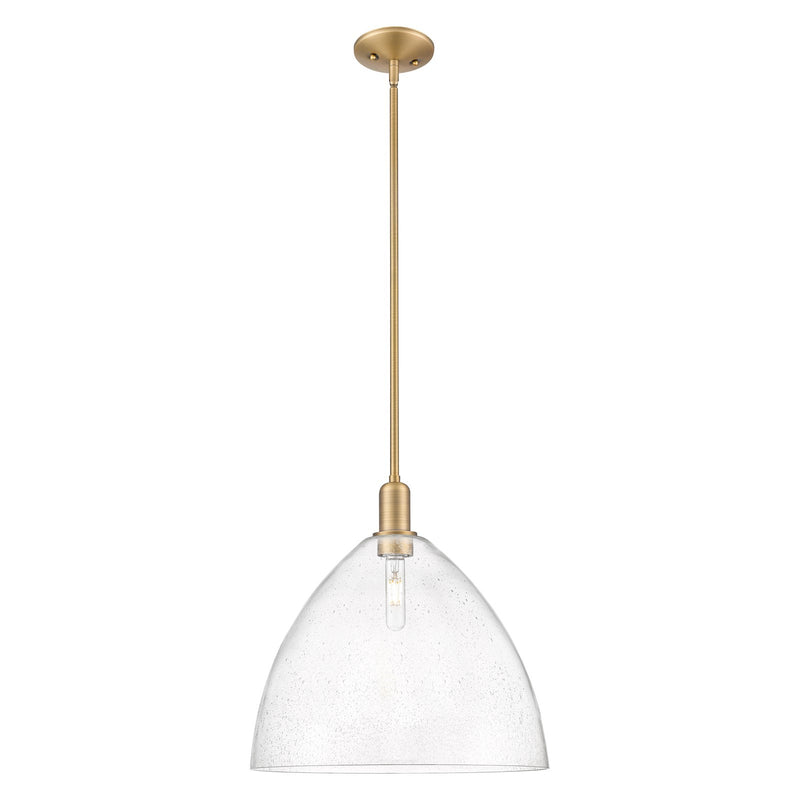 Innovations Bristol 16in 1-Light Mini Pendant | Industrial Brushed Brass Steel and Seedy Glass Dome | Kitchen Island & Dining | Model 716-1S-BB-GBD-164