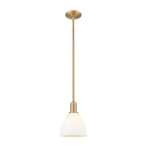 Innovations Bristol 8in 1-Light Mini Pendant | Industrial Brushed Brass Steel and Matte White Glass | Kitchen Island & Dining | Model 716-1S-BB-GBD-751