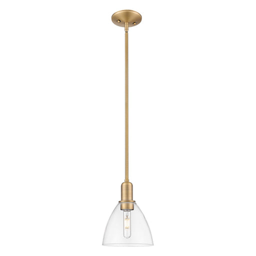 Innovations Bristol 8in 1-Light Mini Pendant | Industrial Brushed Brass Steel and Clear Glass | Kitchen Island & Dining Room | Model 716-1S-BB-GBD-752
