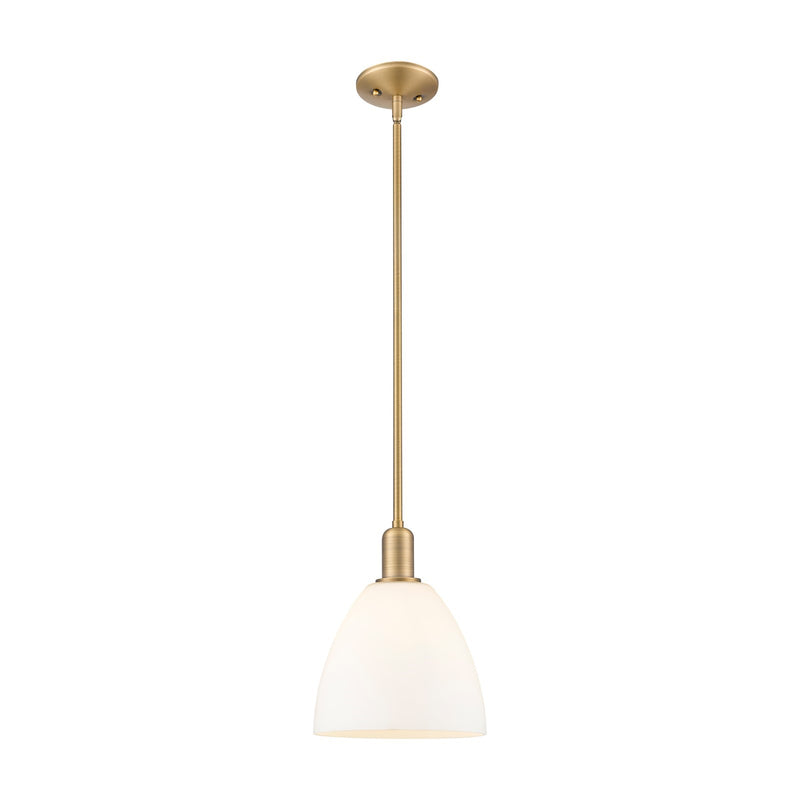 Innovations Bristol 9in 1-Light Mini Pendant | Industrial Brushed Brass Steel and Matte White Glass | Kitchen Island & Dining | Model 716-1S-BB-GBD-91