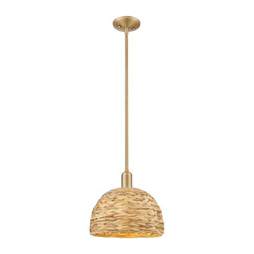 Innovations Woven Rattan 12in 1-Light Mini Pendant | Industrial Brushed Brass and Natural Fiber Dome Shade | Kitchen Island & | Model 716-1S-BB-RBD-12-NAT