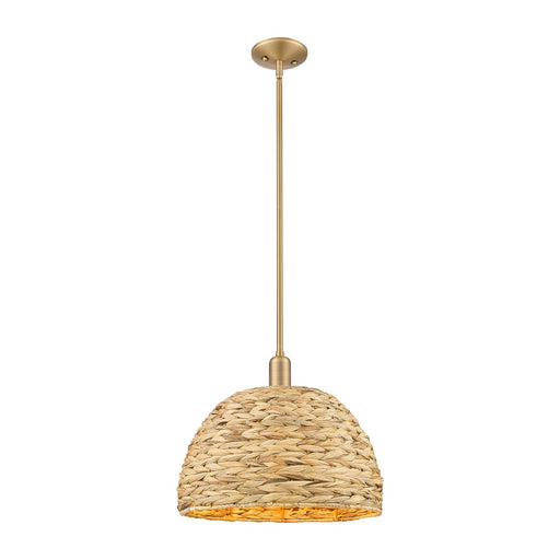 Innovations Woven Rattan 16in 1-Light Mini Pendant | Industrial Brushed Brass and Natural Fiber Dome Shade | Kitchen Island & | Model 716-1S-BB-RBD-16-NAT